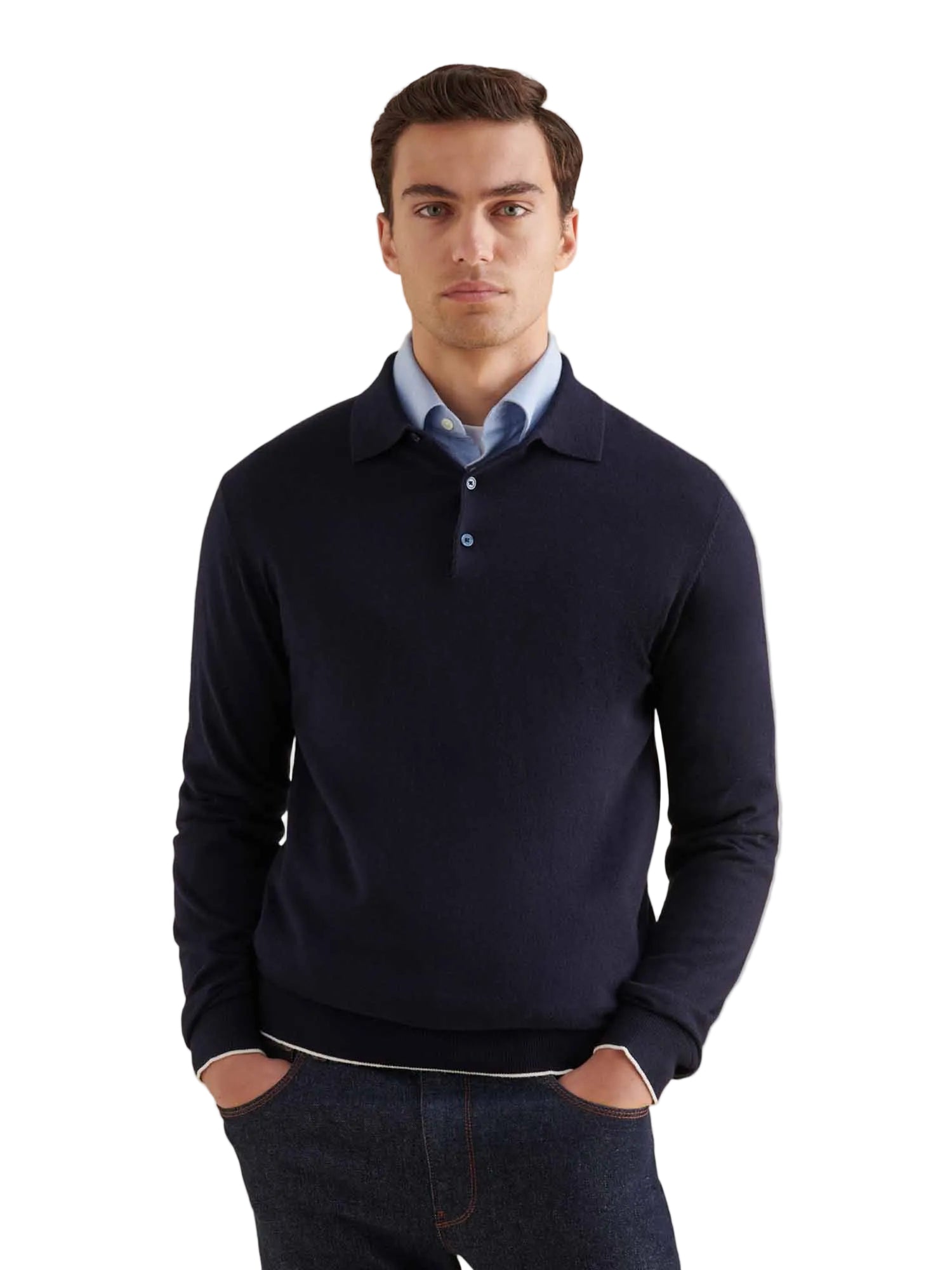 Peckham Rye Knit L/S Dark Sapphire Navy Polo Shirt